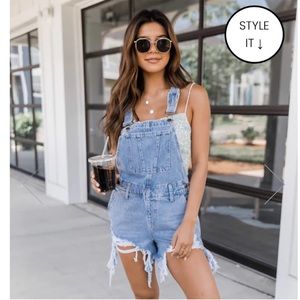 Pink Lily Medium Wash Distressed Overalls